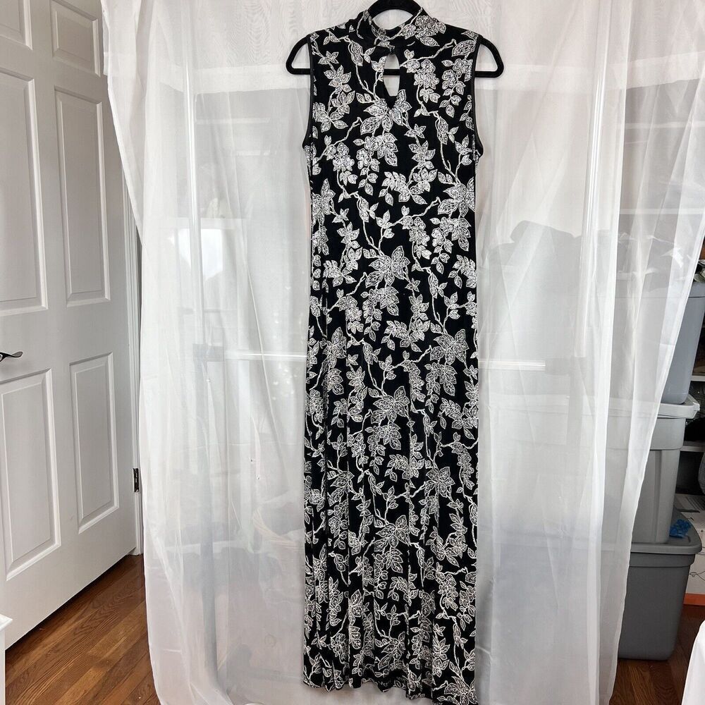Vintage Ronni Nicole stretch maxi dress formal high neck sparkly party nye MD
